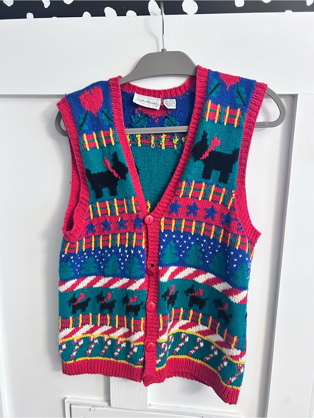 Vintage Leigh Michaels Scottie terrier Christmas sweater vest medium